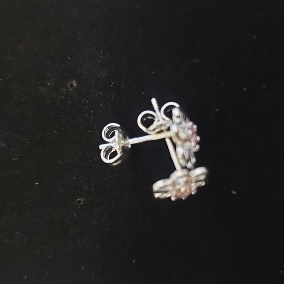 Elegant Silver and Pink Flower Earrings .925 Silver - Picture 3 of 3